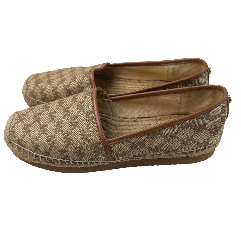 Michael Kors Kendrick Espadrille Flats Brown Signature Logo Canvas MV21L 8.5M